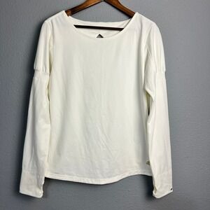 Vintage Adidas White Gold Logo L/SL Top Y2K Minimalist Athleisure Luxe Rare‎ Lg